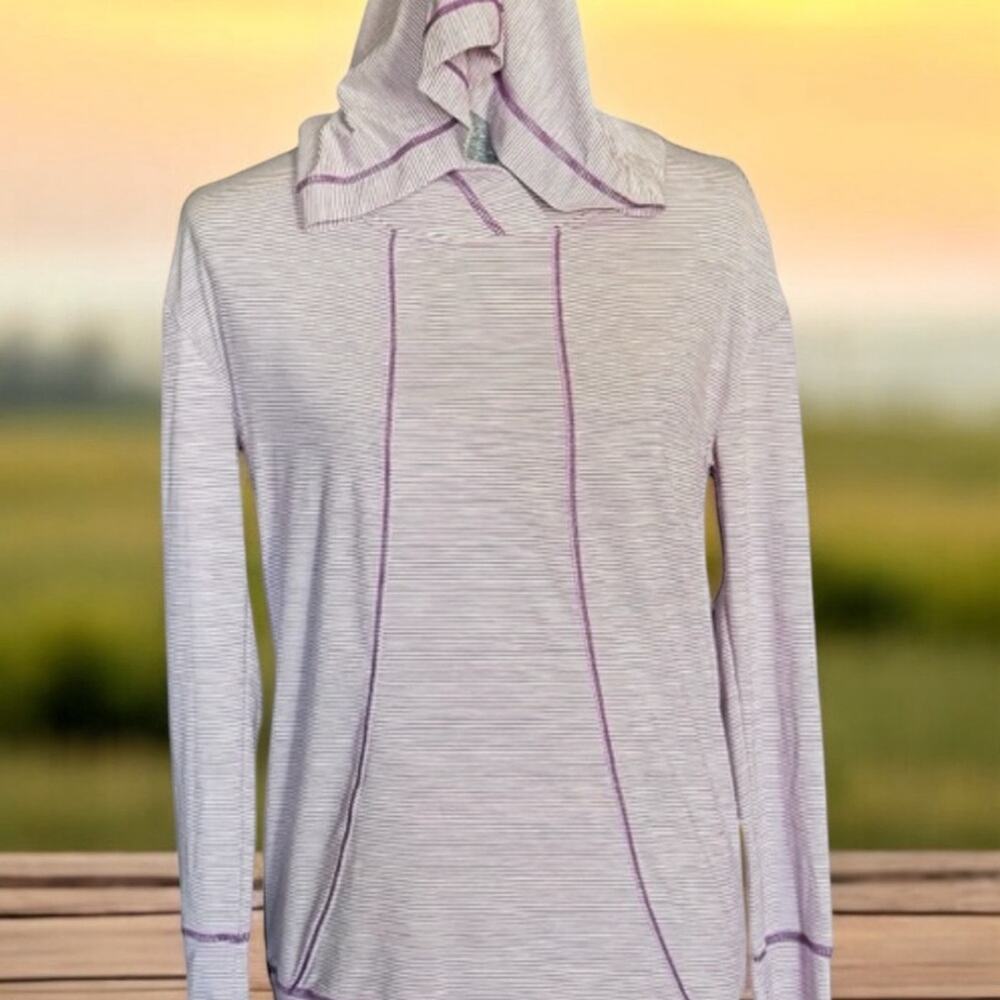 Zella Striped Purple and white Women's Hoodie long size XS athletic pullover top